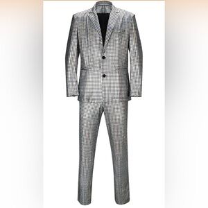 Silver & Black Check Two-Piece Men's 70s Disco Suit